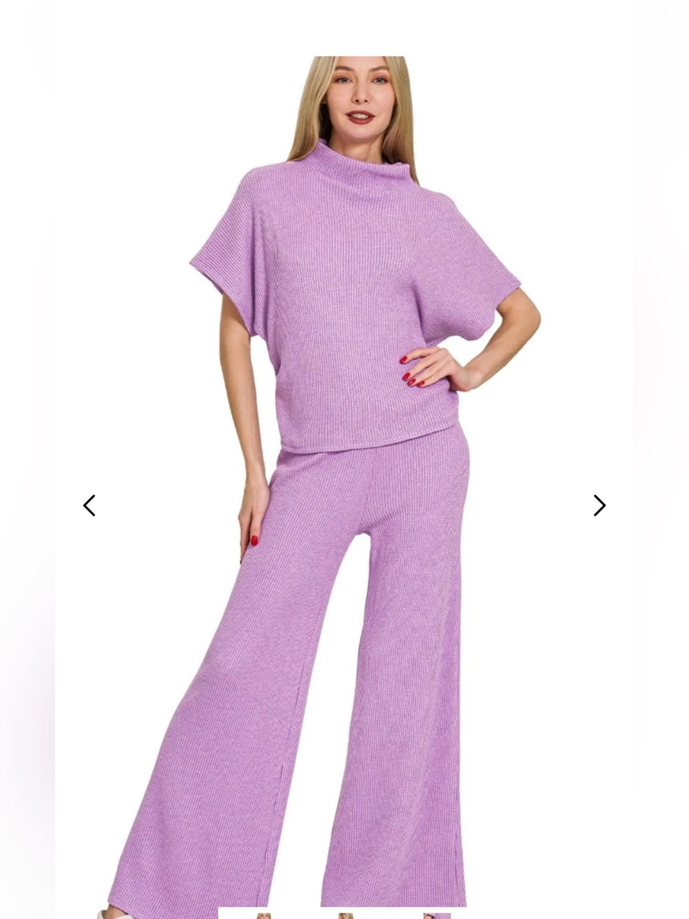 ZENANA Lilac Rib-Knit Mock Neck Sweater Top set Size M